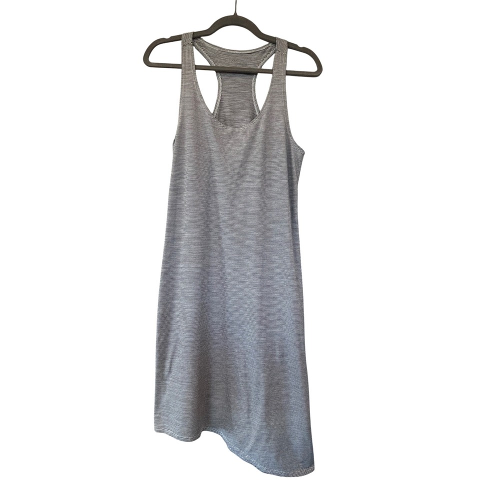 Manduka‎ Womens Small Black White Striped Racerback Asymmetrical Midi Yoga Dress